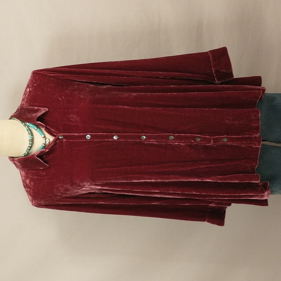 Velvet Top  J Jill Silk Blend Dark Raspberry Flare Hem Tunic Soft Lush Washable - Picture 1 of 9